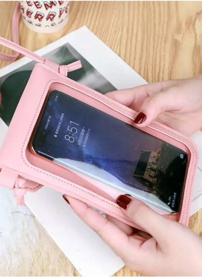 Stylish Pink Minimalist Phone Small Bag,Back Touch-Screen Function,Pouch