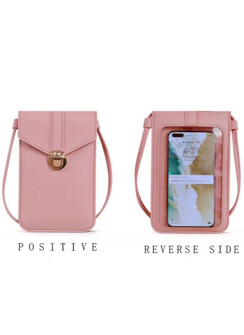 Stylish Pink Minimalist Phone Small Bag,Back Touch-Screen Function,Pouch