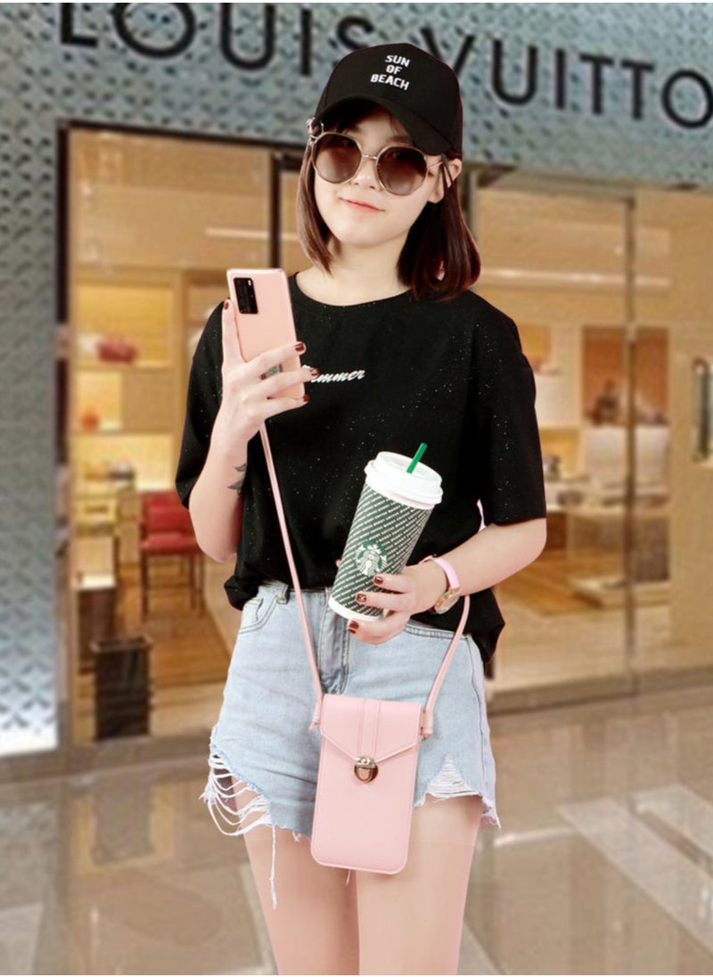 Stylish Pink Minimalist Phone Small Bag,Back Touch-Screen Function,Pouch