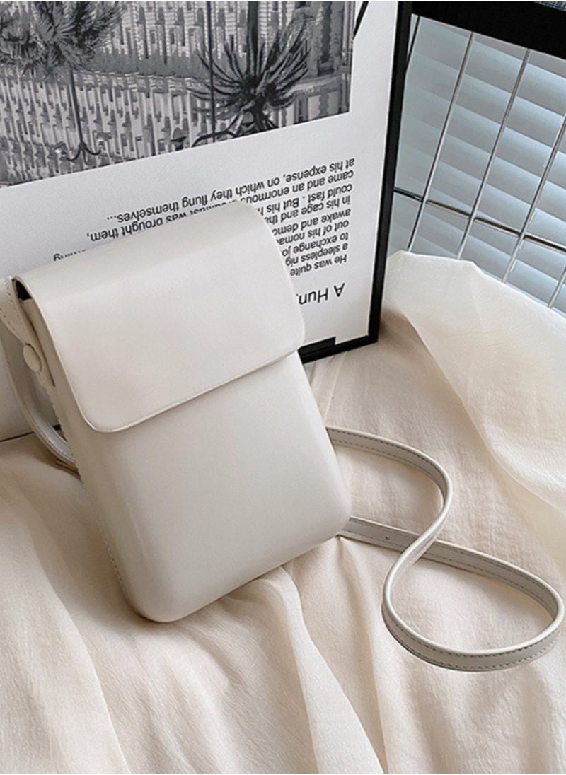 White Fashion Vertical Phone Pouch -Stylish and Versatile Small Bag