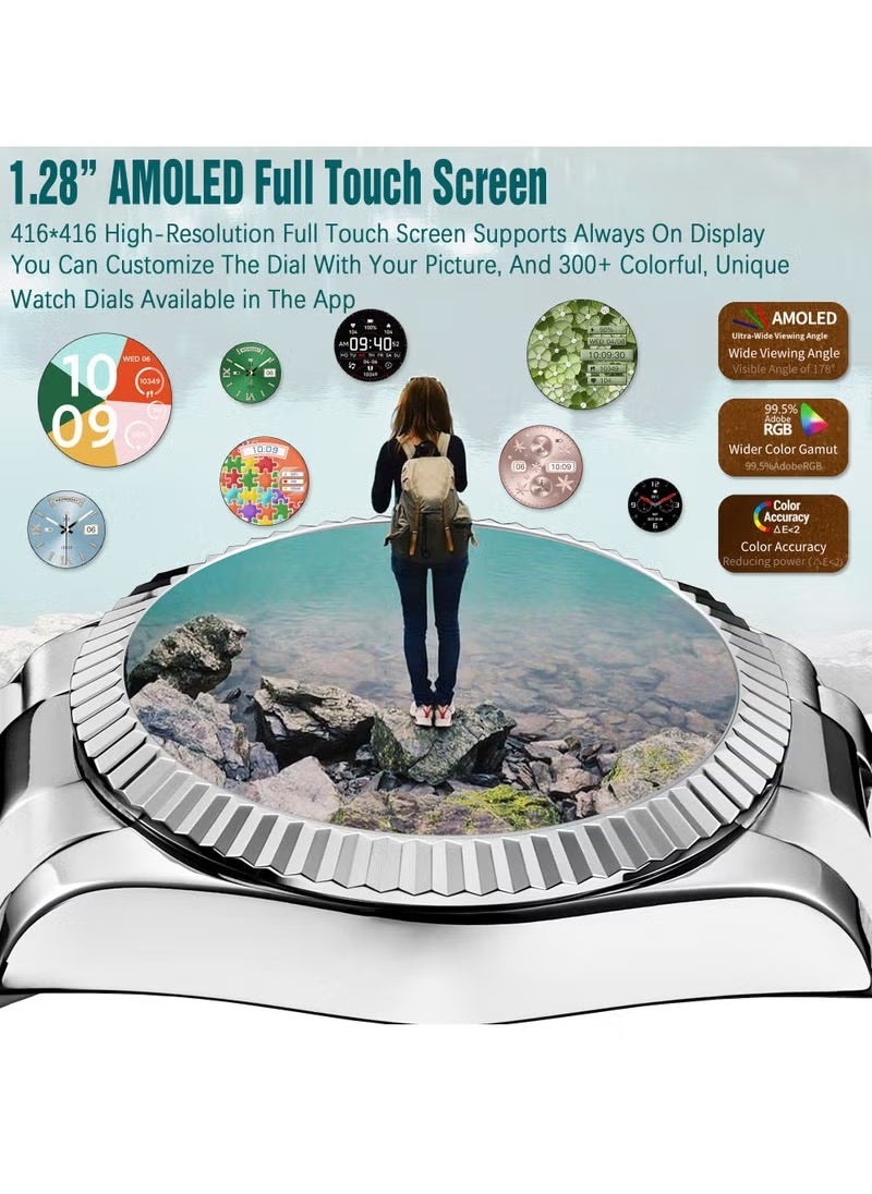 Bluetooth Smartwatch Unisex 1.28 Inch Full Screen Touch Sports Waterproof Sports And Sleep Heart Rate Detection RT i80 All Silver