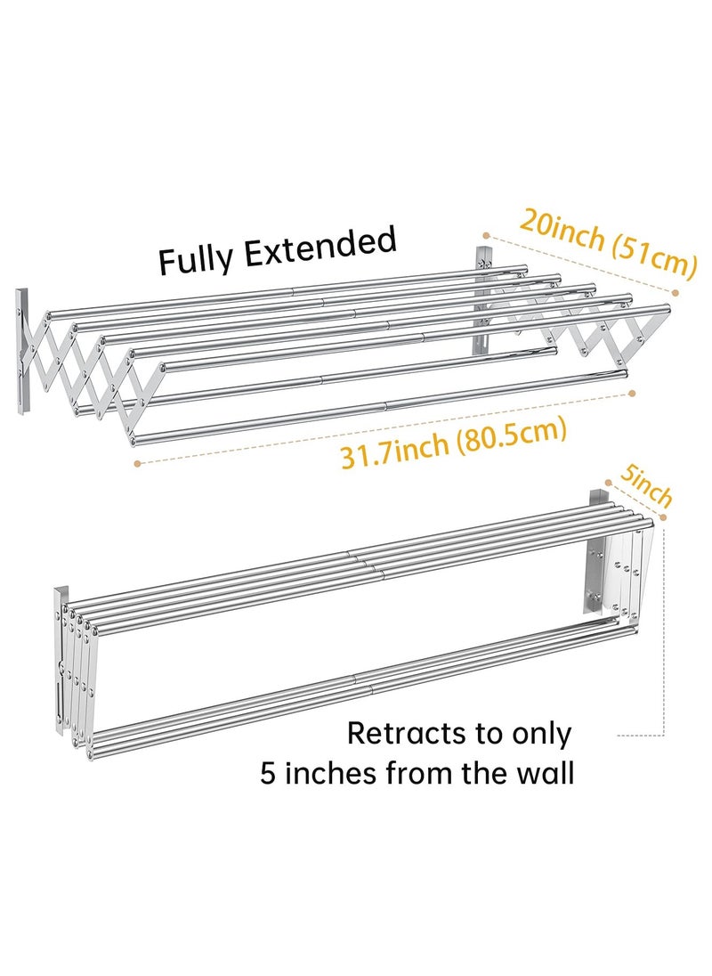 Wall Mountedclothes Drying Rack Foldable, Rust Resistant Accordion Retractable Drying Rack,Laundry/Bathroom Tower Towel Rack,  Portable Clothes Drying Rack