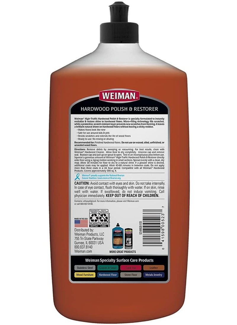 Weiman Hardwood Floor Polish and Restore 32oz High Traffic Hardwood Floor Natural Shine Removes Scratches Leaves Protective Layer