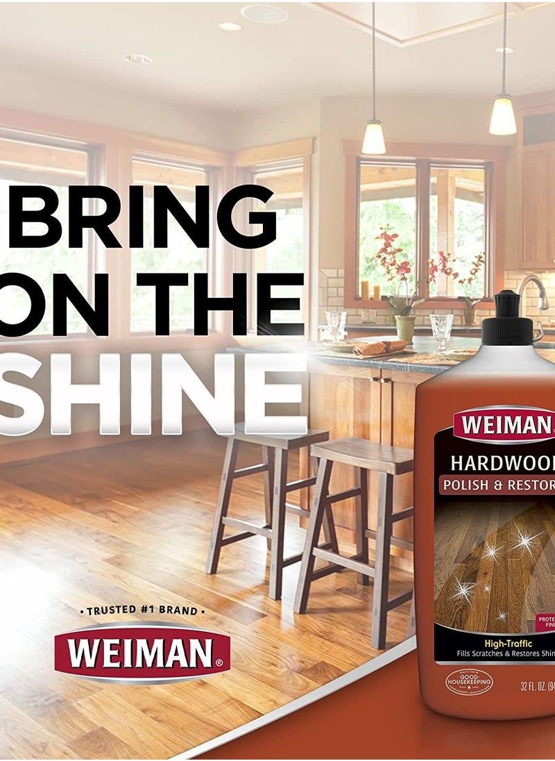 Weiman Hardwood Floor Polish and Restore 32oz High Traffic Hardwood Floor Natural Shine Removes Scratches Leaves Protective Layer
