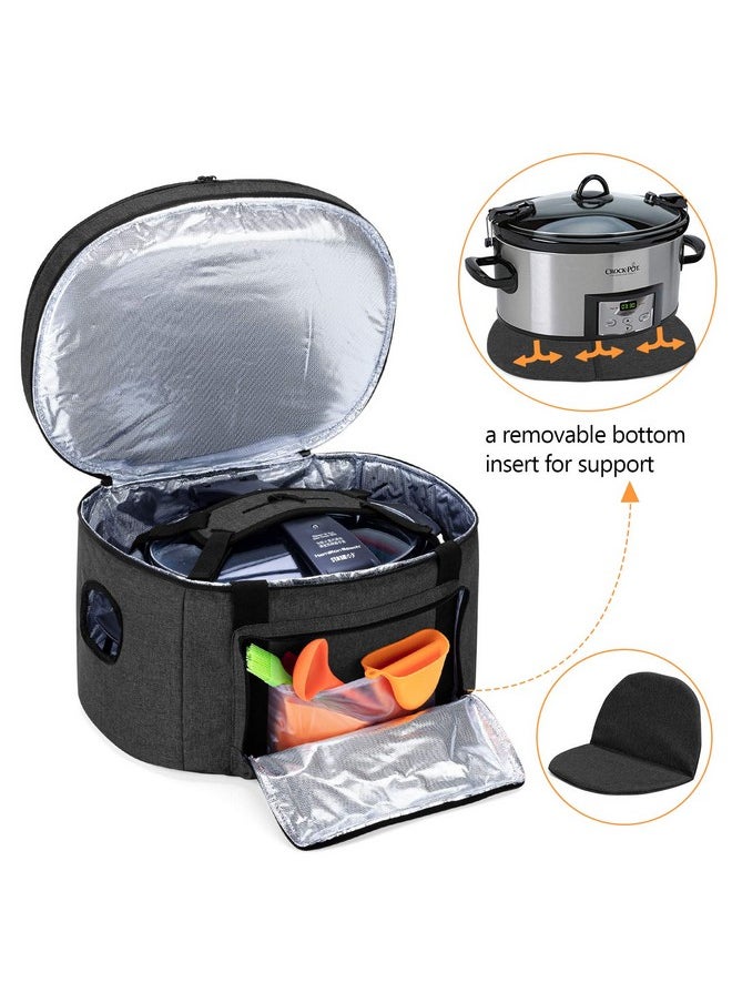 Double Layers Slow Cooker Bag (With A Bottom Pad), Insulated Slow Cooker Carrier Fits For Most 6-8 Quart Oval Slow Cooker, Black (Bag Only)