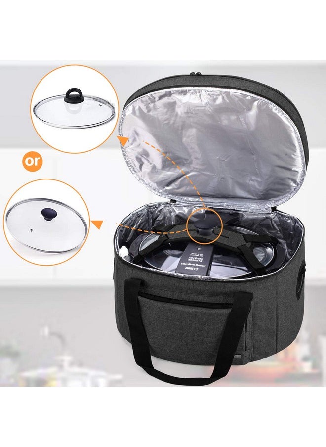 Double Layers Slow Cooker Bag (With A Bottom Pad), Insulated Slow Cooker Carrier Fits For Most 6-8 Quart Oval Slow Cooker, Black (Bag Only)