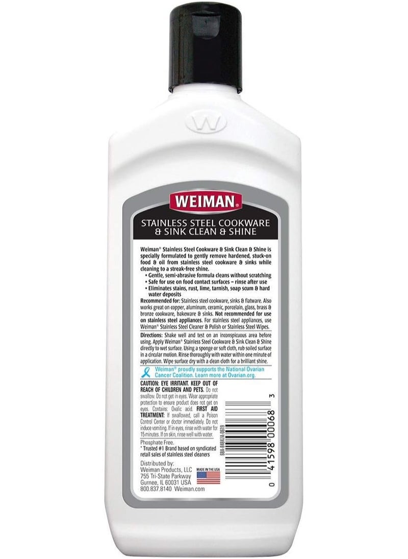 Weiman Stainless Steel Cookware and Sink Cleaner and Shiner 10oz Use on Pots Pans and Much More.