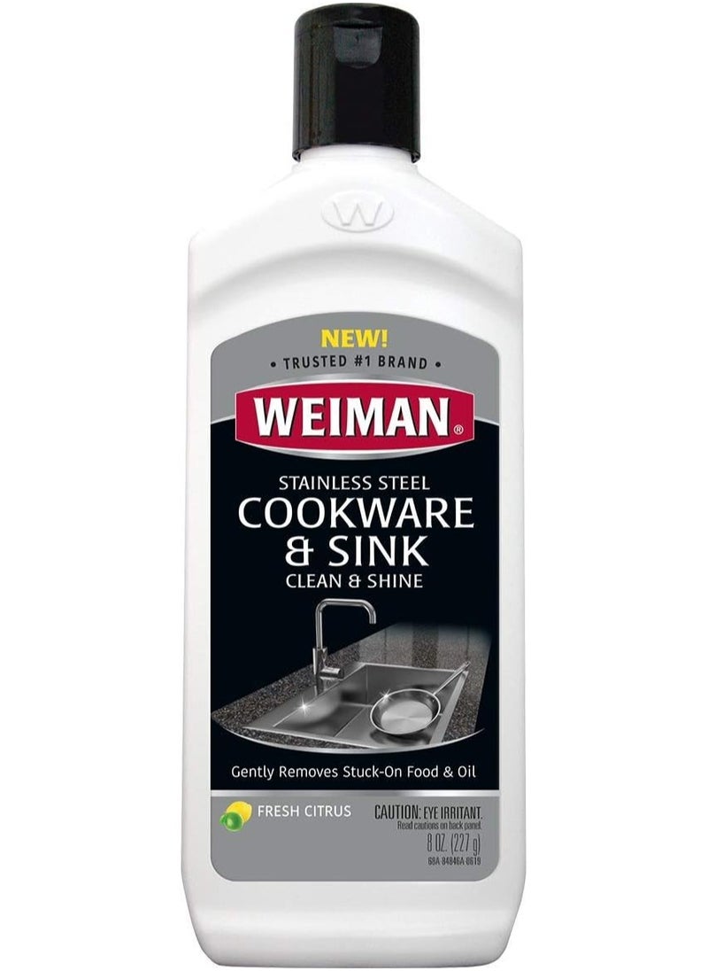 Weiman Stainless Steel Cookware and Sink Cleaner and Shiner 10oz Use on Pots Pans and Much More.