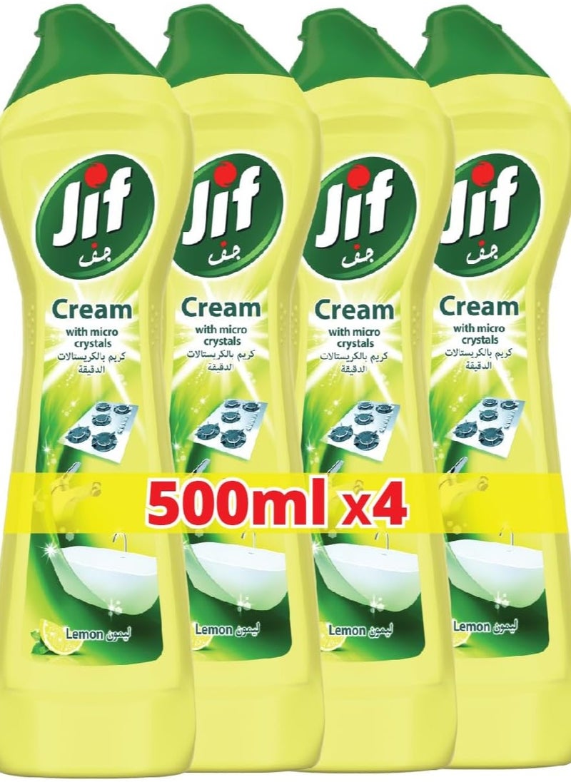 JIF Cream Cleaner, with micro crystals technology, Lemon, eliminates grease, burnt food & limescale stains, 4 x 500ml