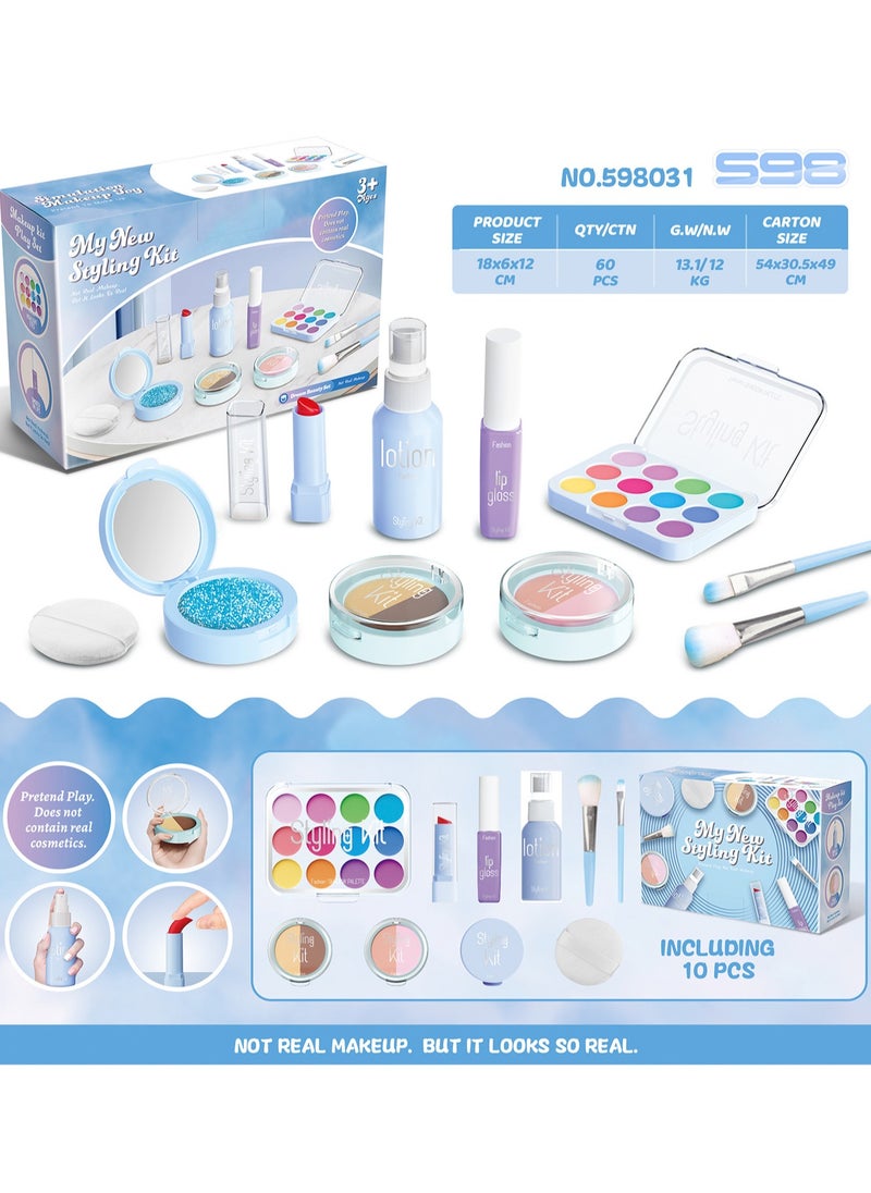 Girls Makeup Set, Pretend Makeup Toys for Toddlers, Makeup Toy Set with Lipstick, Eyeshadow, DIY Accessories, Makeup Toys for Kids, Toddlers and Dress Up Fun, No Smudge (Blue)