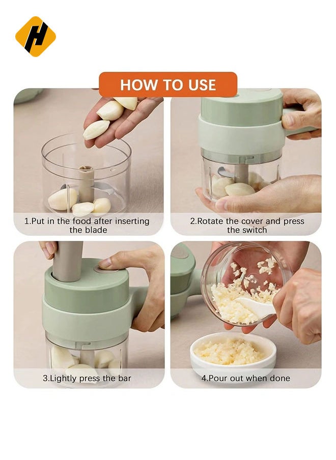 4 in 1 Handheld Electric Food Chopper Wireless Vegetable Cutter Set Vegetable Chopper and Meat grinder with USB Powered for Kitchen Cooking