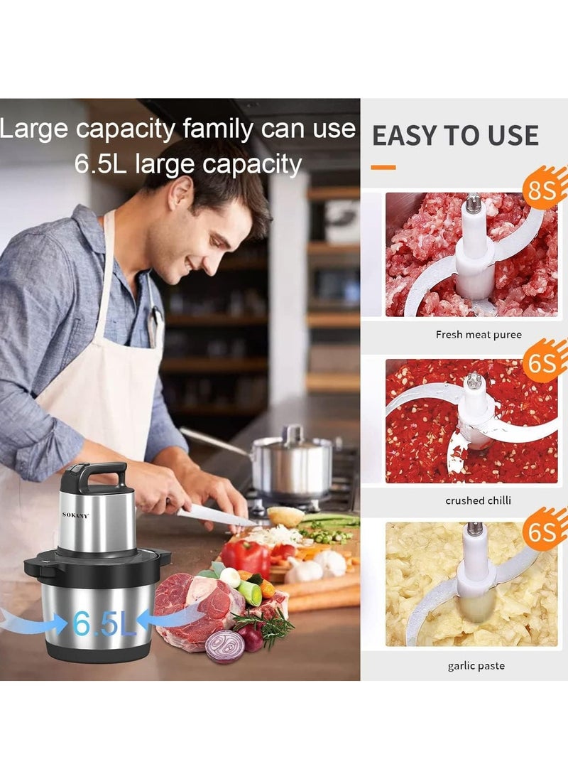 SOKANY 1500W Meat Grinder Electric, Food Grinder 6.5L Stainless Steel Meat Blender Food Chopper for Meat, Vegetables, Fruits and Nuts with 4 Sharp Blades.. (SK-YM-7033, 1500W, 6,5L)