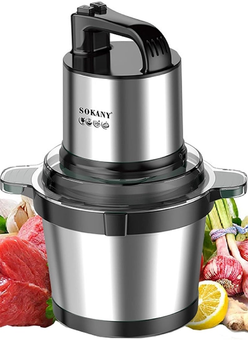 SOKANY 800W Electric Food Chopper, 4L Robust Stainless Steel Bowl Mince and Blend Vegetables, Fruits, Nuts, Meats, Stainless Steel Blade(SK-7028, 800W, 4L)