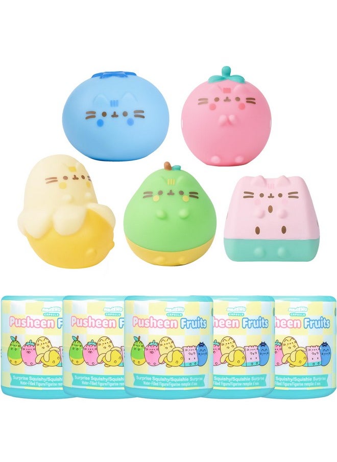 Pusheen The Cat [Surprise Blind Capsule] [Fruits Series] Cute Water Filled Squishy Toy [Birthday Gift Bags, Party Favors, Gift Basket Filler, Stress Relief Toys] (All 5 Styles - 5 Pc.)