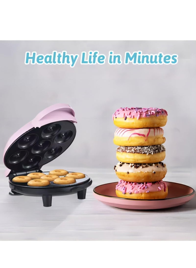 Electric Donut Maker with Non-Stick Surface – Makes 7 Mini Doughnuts, Pancakes u0026 More – Pink