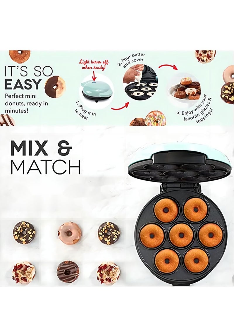 Electric Donut Maker with Non-Stick Surface – Makes 7 Mini Doughnuts, Pancakes u0026 More – Pink