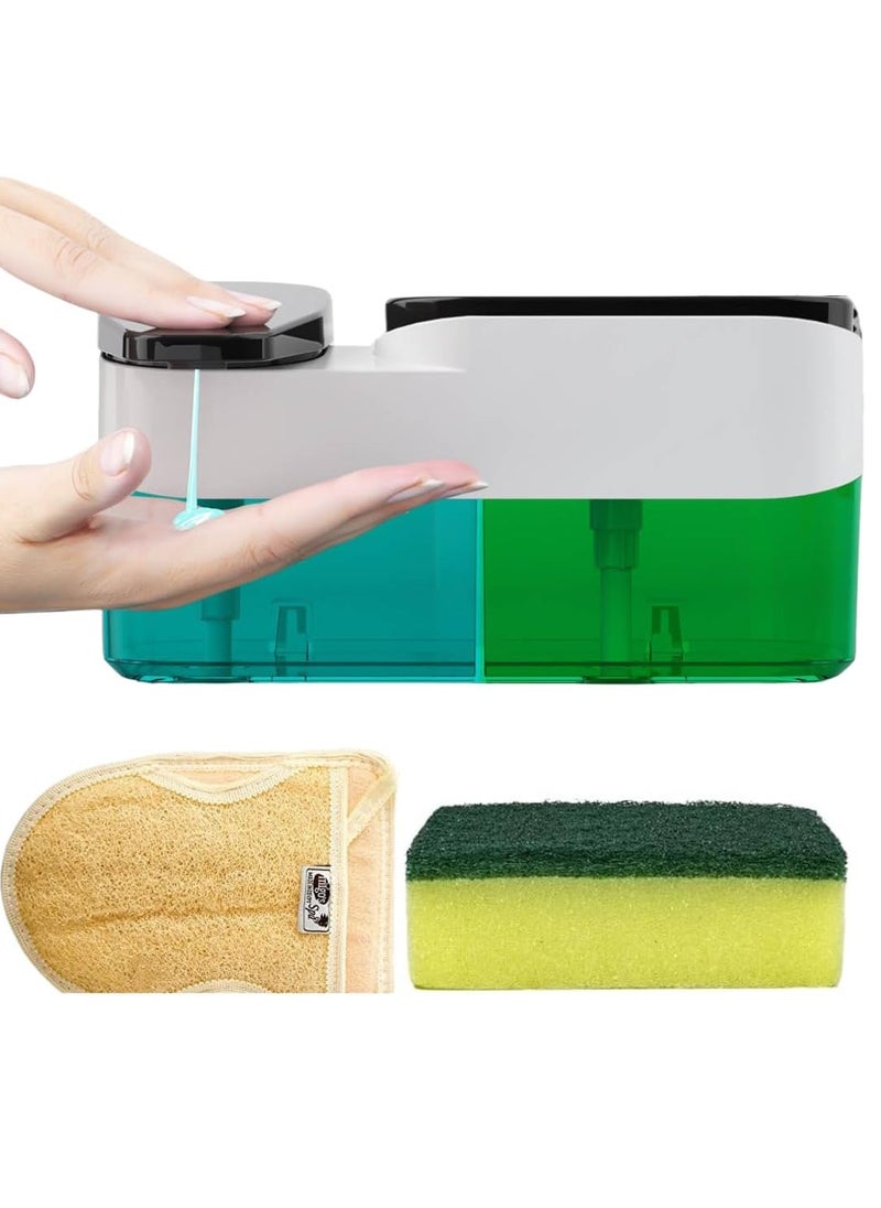 3-in-1 Wall-Mounted Soap Dispenser with Sponge Holder, 1000ml Capacity