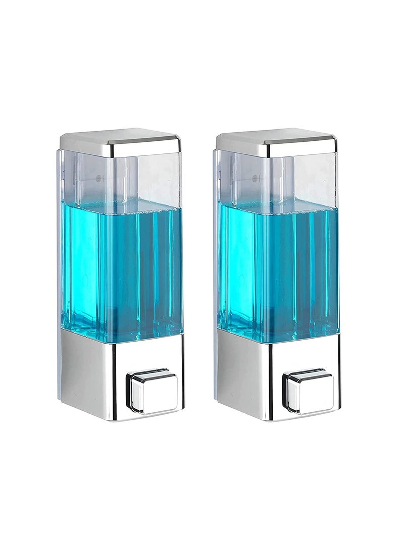 ABS Plastic Wall Mounted Soap Shampoo Conditioner Hand Wash Gel Dispenser Liquid Soap Sanitizer Dispenser for Bathroom Basin Kitchen Sink 350 Ml Pack of 2 Chrome Plated