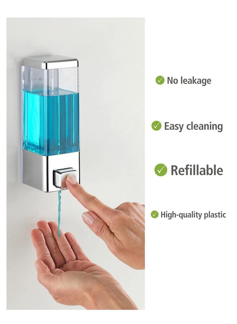 ABS Plastic Wall Mounted Soap Shampoo Conditioner Hand Wash Gel Dispenser Liquid Soap Sanitizer Dispenser for Bathroom Basin Kitchen Sink 350 Ml Pack of 2 Chrome Plated