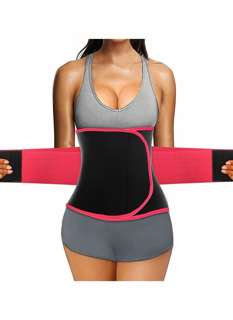 Waist Trainer Belt for Women, Sport Girdle Belt, Slimming Sauna Waist Trimmer Belly Band Sweat Sports Girdle Belt, Exercise Belt with Adjustable Straps, Slimming Body Shaper Belt (Red, L)