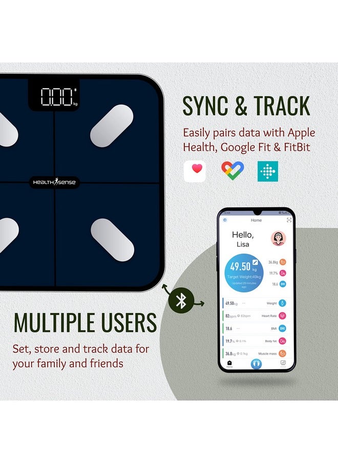 Bluetooth Bmi Weight Machine For Body Weight, Digital Body Fat Analyzer Machine & Smart Body Composition Scale With Mobile App, 15 Body Composition, Led Display, Bia Technology & 1 Year Warranty - Healthu+ Bs 181