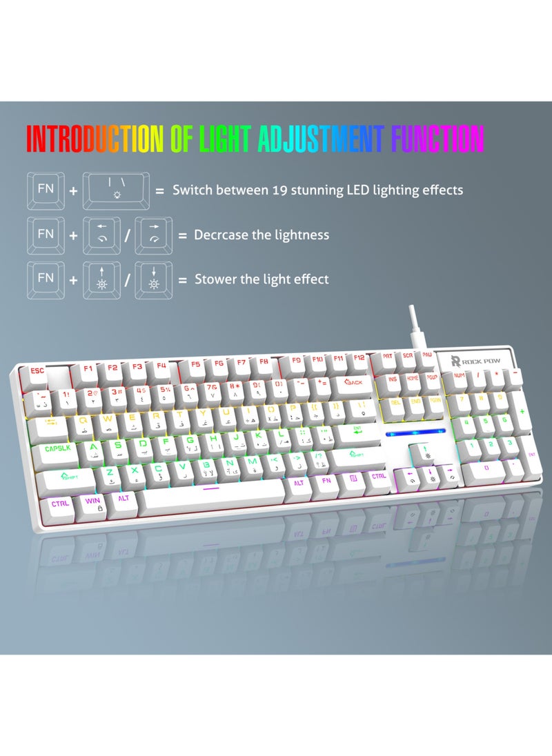 75% Gaming Keyboard Arabic English 104 Keys Mechanical Keyboard with RGB Backlit 19 Modes Hot Swap Wired Mini Keyboard PBT Keycaps for PC Gaming and Working (Blue Switch)