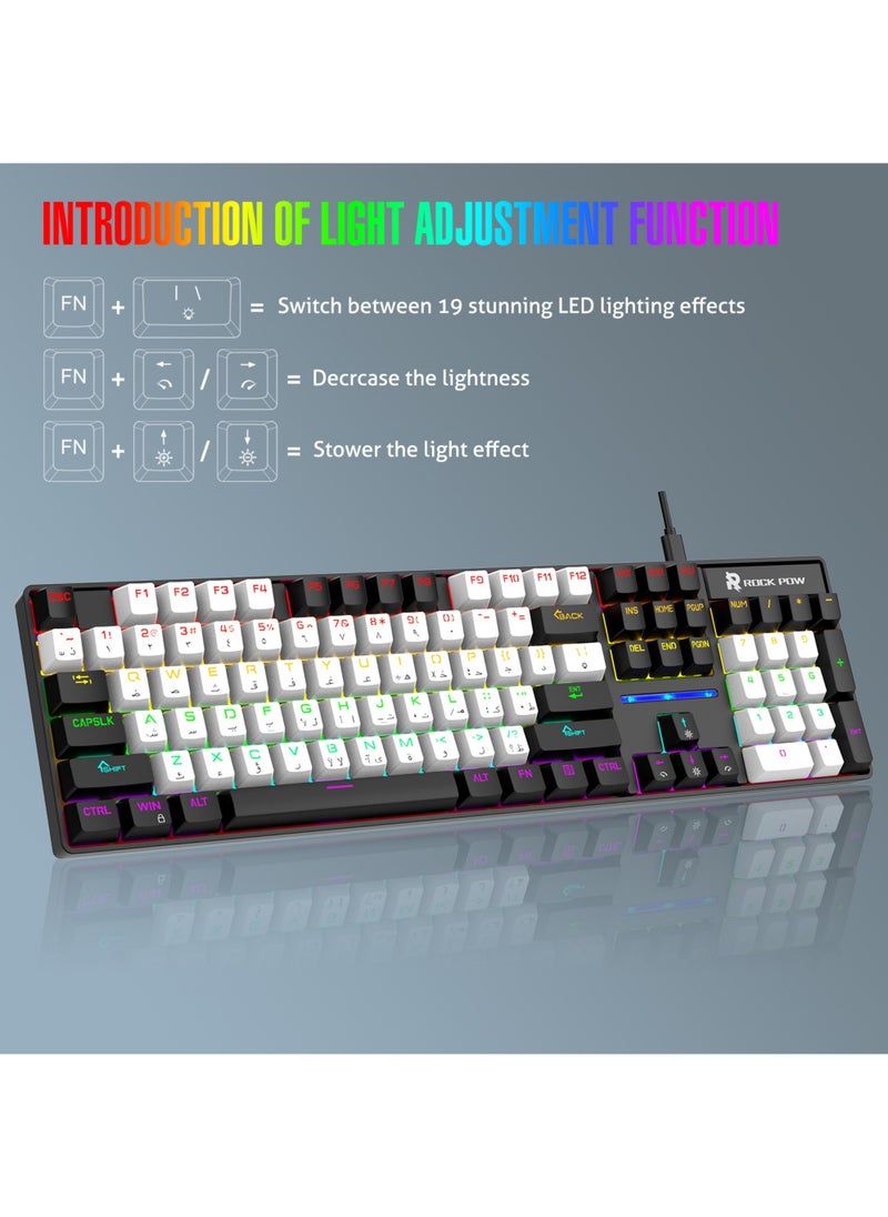 75% Gaming Keyboard Arabic English 104 Keys Mechanical Keyboard with RGB Backlit 19 Modes Hot Swap Wired Mini Keyboard PBT Keycaps for PC Gaming and Working (Blue Switch)