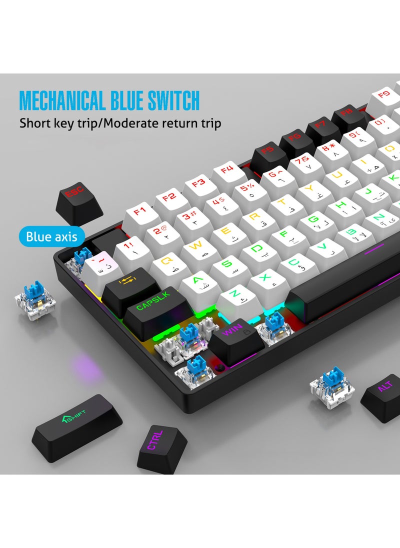 75% Gaming Keyboard Arabic English 104 Keys Mechanical Keyboard with RGB Backlit 19 Modes Hot Swap Wired Mini Keyboard PBT Keycaps for PC Gaming and Working (Blue Switch)