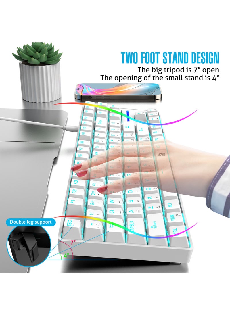 75% Gaming Keyboard Arabic English 87 Keys Mechanical Keyboard with RGB Backlit 19 Modes Wired Mini Keyboard PBT Keycaps for PC Gaming and Working (Red Switch)