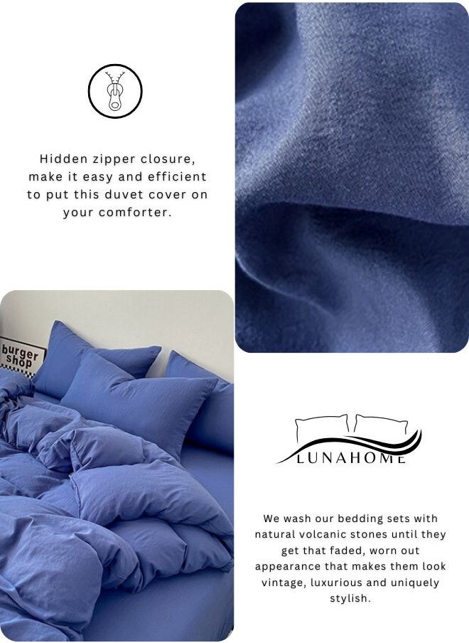 King Size 6 Piece Bedding Set Without Filling, Washable Cotton Blue Color.