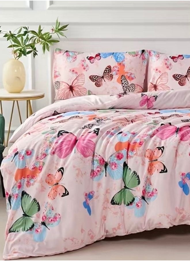 Queen size 6-piece duvet cover set featuring a charming pink butterfly design.