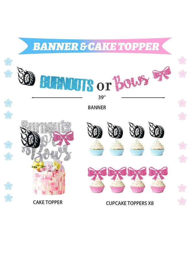 S Burnouts Or Bows Gender Reveal Decorations, Hombae Boy Or Girl Gender Reveal Decorations Backdrop Balloon Garland Banner Tablecloth Cake Cupcake Topper Box Cutout Poster Sash Pink Blue