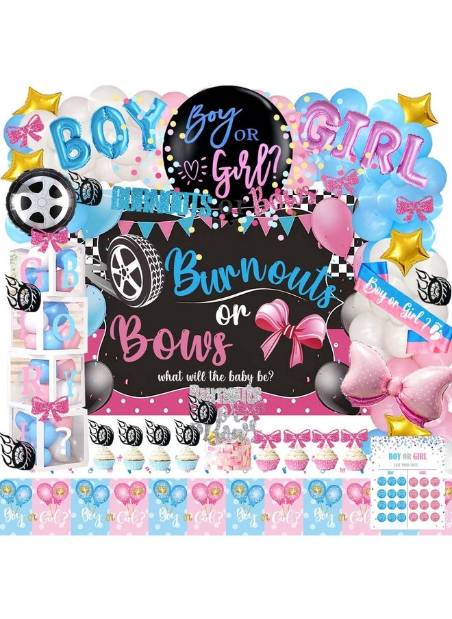 S Burnouts Or Bows Gender Reveal Decorations, Hombae Boy Or Girl Gender Reveal Decorations Backdrop Balloon Garland Banner Tablecloth Cake Cupcake Topper Box Cutout Poster Sash Pink Blue