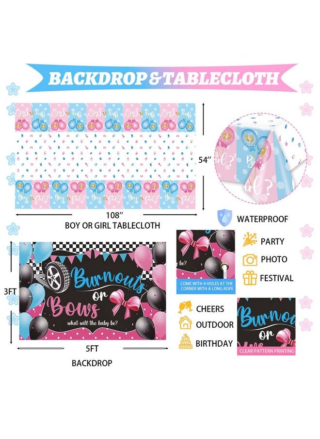 S Burnouts Or Bows Gender Reveal Decorations, Hombae Boy Or Girl Gender Reveal Decorations Backdrop Balloon Garland Banner Tablecloth Cake Cupcake Topper Box Cutout Poster Sash Pink Blue