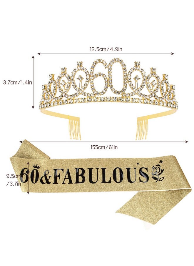 60Th Birthday Sash And Tiara For Women, Gold Crown 60 And Fabulous Sash & Crown Set, 60Th Birthday Gifts For Women, 60Th Birthday Decorations Women