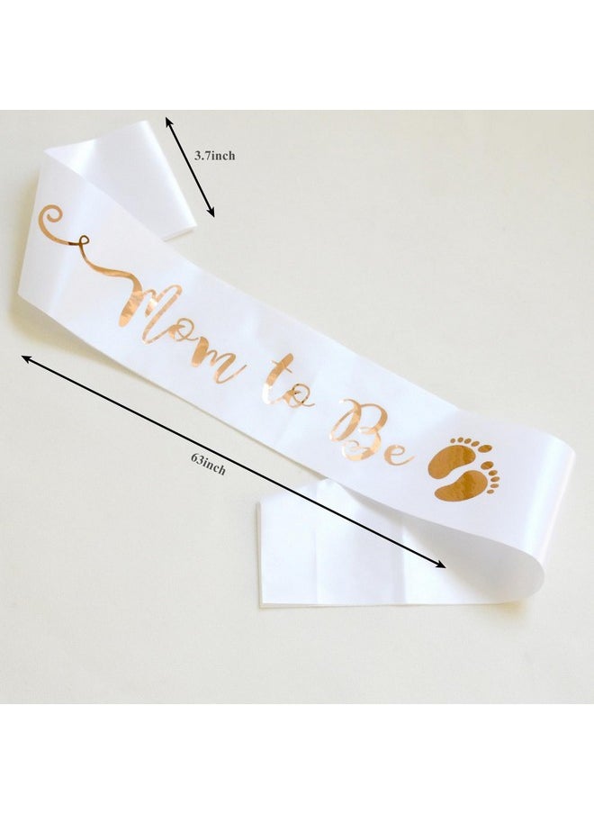 Mom To Be Sash White Satin Sash With Gold Letter Best Baby Shower Mommy Decorations Mother Gifts Gender Reveal Welcome Baby (White)