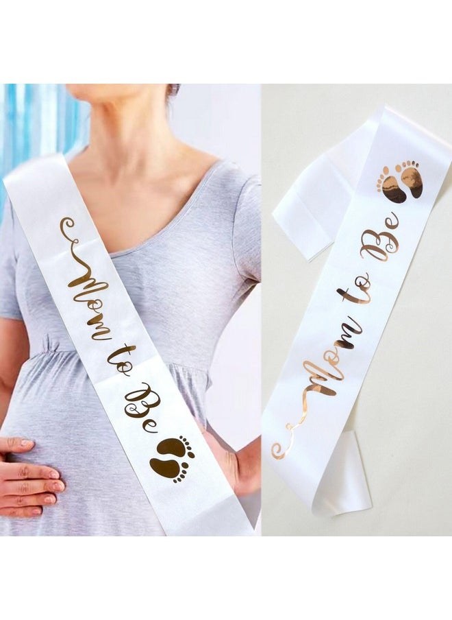 Mom To Be Sash White Satin Sash With Gold Letter Best Baby Shower Mommy Decorations Mother Gifts Gender Reveal Welcome Baby (White)