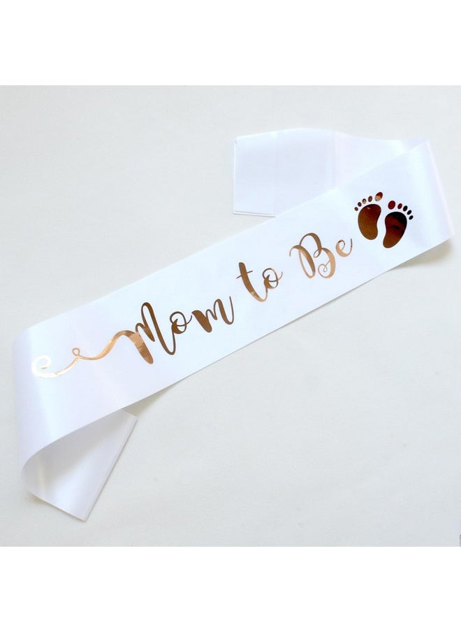 Mom To Be Sash White Satin Sash With Gold Letter Best Baby Shower Mommy Decorations Mother Gifts Gender Reveal Welcome Baby (White)