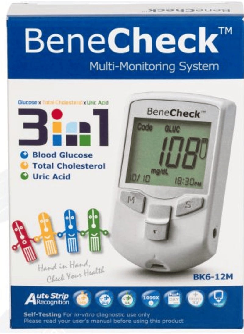 Benecheck Multi-Monitoring System- Glucose+Cholesterol+Uric Acid