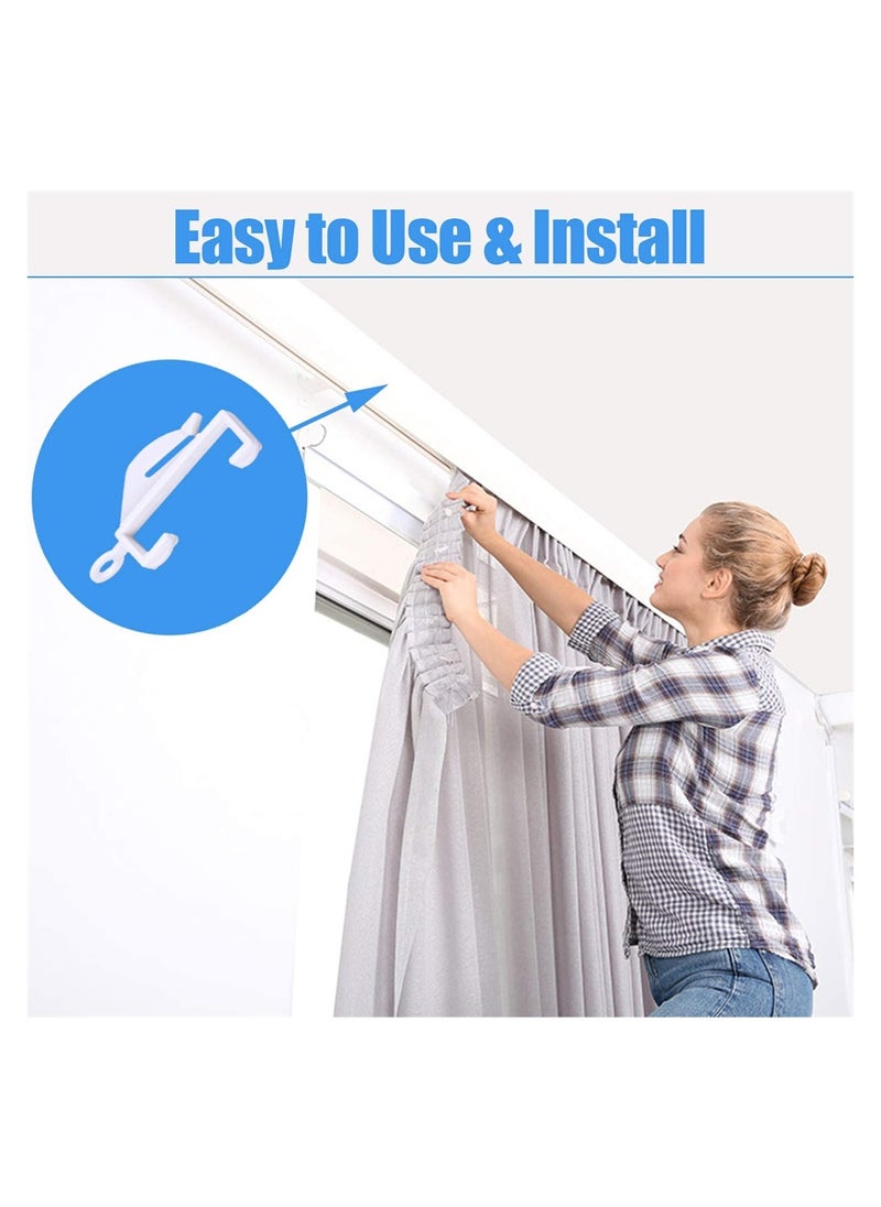 100pcs Curtain Hooks Plastic White Curtain Rail Glider Curtain Track Glider Curtains Hooks for Window Curtain Door Curtain and Shower Curtain