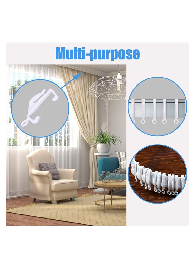 100pcs Curtain Hooks Plastic White Curtain Rail Glider Curtain Track Glider Curtains Hooks for Window Curtain Door Curtain and Shower Curtain
