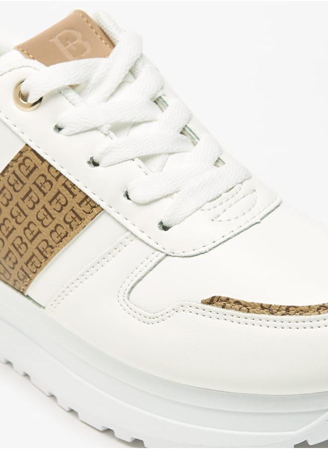 Women's Monogram Pand Lace-Up Ankle Sneakers with Metallic Detail