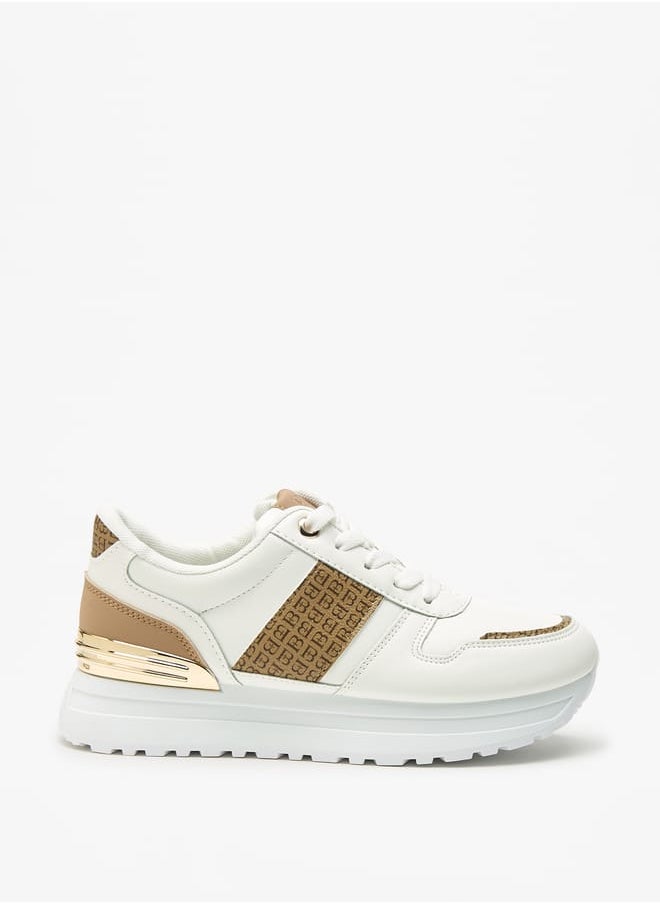 Women's Monogram Pand Lace-Up Ankle Sneakers with Metallic Detail