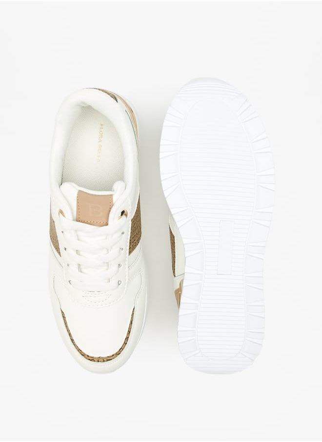 Women's Monogram Pand Lace-Up Ankle Sneakers with Metallic Detail