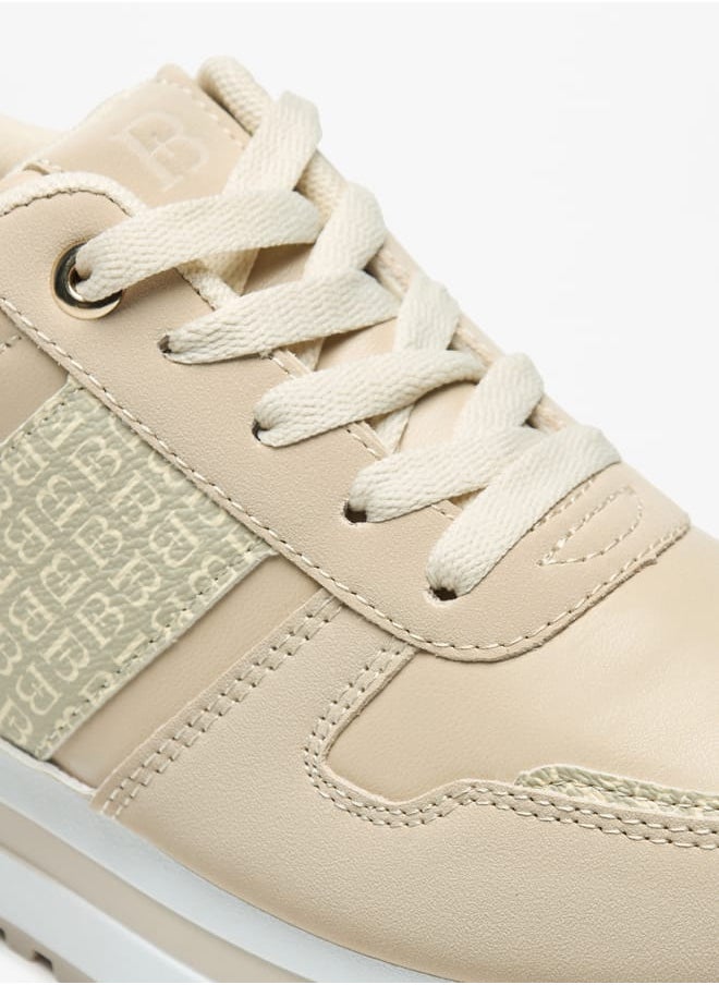 Women's Monogram Pand Lace-Up Ankle Sneakers with Metallic Detail