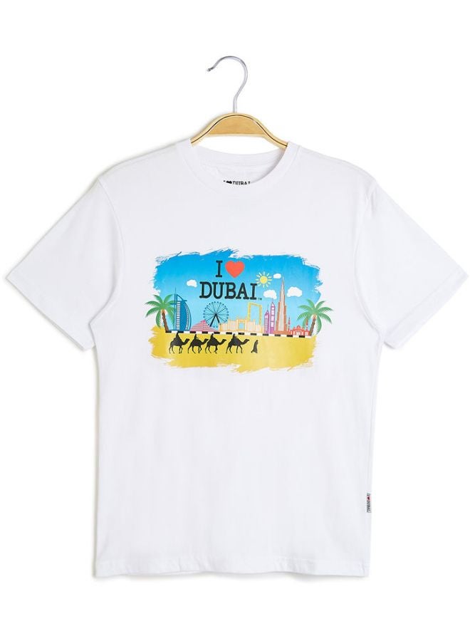 I Love Dubai Printed T-Shirt White/Blue/Yellow