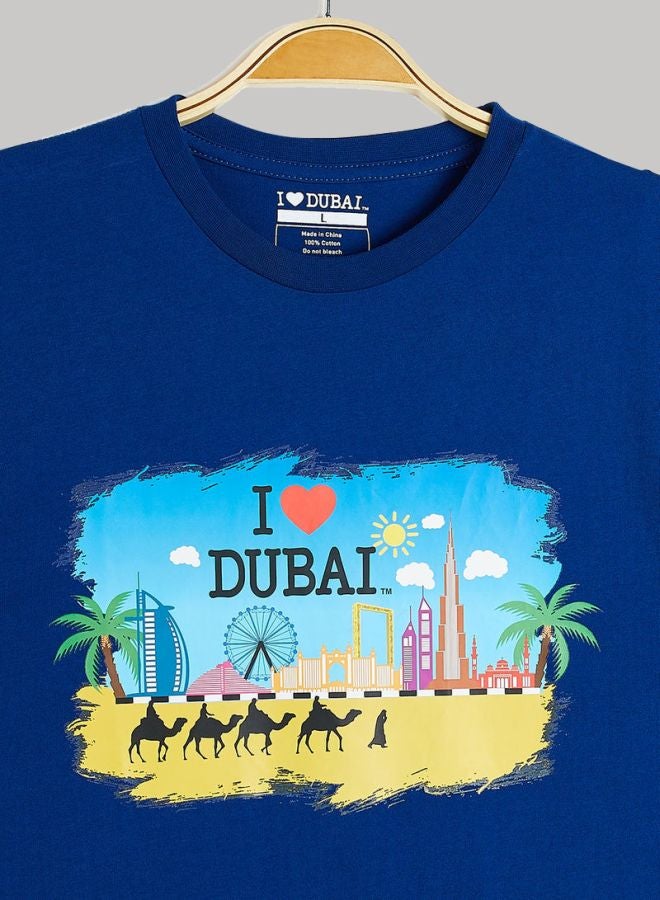 I Love Dubai Printed T-Shirt Blue/Yellow/Black