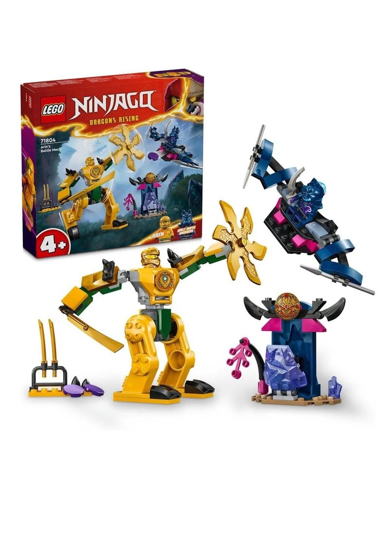 NINJAGO Arin’s Battle Mech, Action Figure Ninja Toy for 4 Plus Year Old Boys, Girls & Kids, Dragons Rising Set with Arin Minifigure and Mini Katana Accessory, Action Toys, Gift Idea 71804