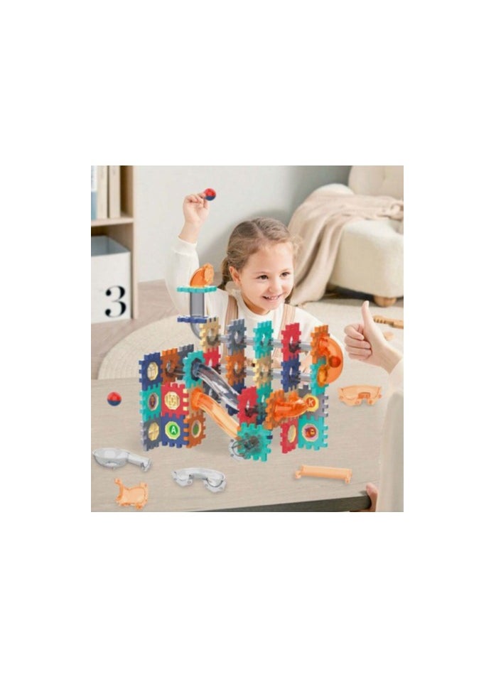 Creative Building Block and Marble Run Set with Gears, Tubes, Slides, and Engineering Tools for Kids' STEM Learning and Imaginative Play