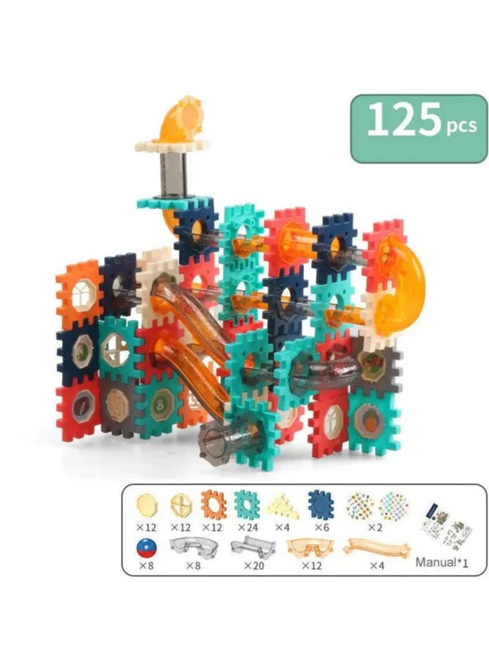 Creative Building Block and Marble Run Set with Gears, Tubes, Slides, and Engineering Tools for Kids' STEM Learning and Imaginative Play